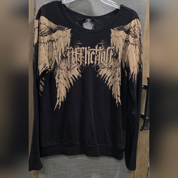 Affliction Tops - Affliction Women's Black and Tan Winged Sweatshirt